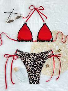 Swim SXY 2pcs Women Summer Beach Leopard Print Halter Tie Sexy Bikini Set, Printed Patterns Assorted - Multicolor - View 7