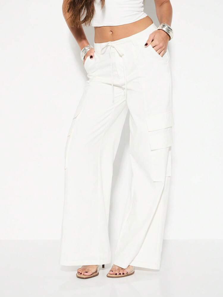 KIZN Relaxed Wide Leg Cargo Pants Utility Style Drawstring Waist