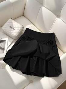 Seusyu Women's Black High Waist Lace Trim Bowknot A-Line Mini Skirt - Black - View 4