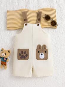 SHEIN Playful Pals Mono de verano para bebé niño con diseño de bolsillo con cachorro