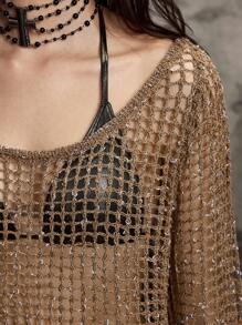 ROMWE Grunge Punk 女式 Y2K 复古做旧超大不对称领口镂空针织上衣针织套头衫秋冬