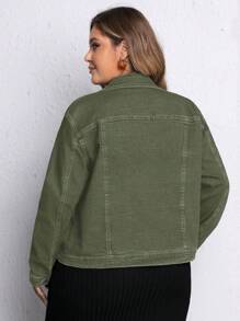 EMERY ROSE Plus Size Casual Distressed Denim Jacket Elegant - Army Green - View 2