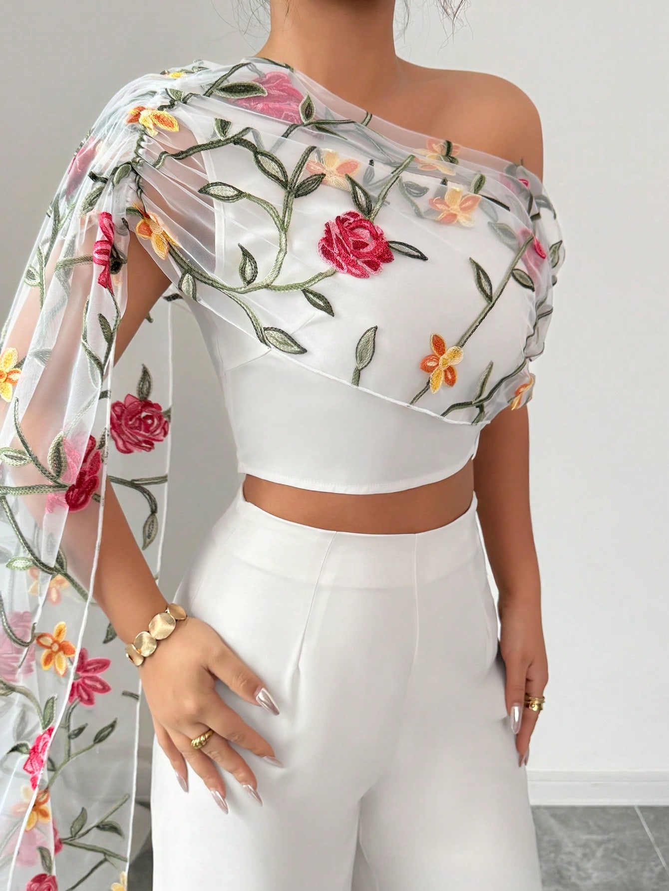 Elenzga 2 قطعة من طقم الحريمي: ملابس علوية مطرزة ب...