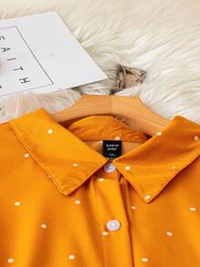 SHEIN LUNE Plus Size Women Polka Dot Print Sleeveless Long Dress Shirt Cardigan, Elegant Casual Office Wear, Spring/Summer/Autumn - Mustard Yellow - View 5