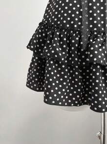SHEIN Unity Women's Polka Dot Print Fitted Ruffle Hem Mini Dress, Holiday Resort Style - Black - View 4