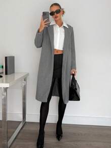 Siren Gaze Women's Gray Series Long Wool Coat, Women's Fall Clothing, Women's Jacket, Wool Blazer, Women's Outwear, Dark Gray Coat, Office Women's Clothing, Commuter Casual Women's Clothing, Gray Series Gray Winter - Grey - View 1
