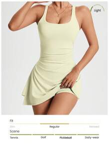 CourtClass Women Square Neck Ruched Sleeveless Sports Dress - Yellow - View 6