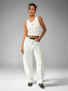 MISSGUIDED High Waisted Wide Leg Barrel Cut Ripped Jeans Distressed Loose Fit Denim Pants Fall Winter Casual Streetwear Fashion - White - View 7