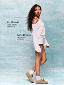 GLOWMODE TENCEL™ Modal Ribbed Switch It Up Co giãn Thoáng khí Xếp ly Cổ tay trễ vai Tay dài Áo thun năng động Tác động thấp Yoga Pilates Studio Phòng tập thể dục Hàng ngày - trắng - Xem 2