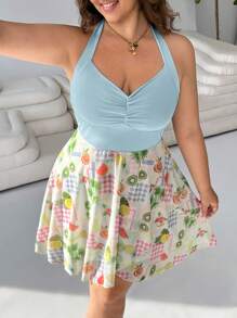 SHEIN EZwear 大码夏季海滩度假休闲海洋风格连衣裙 - 淺藍色 - 查看 6