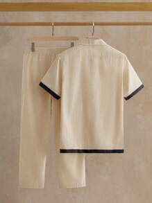 Manfinity NXTstreet 2pcs/Set Men's Casual Striped Shirt Outfit, Fashionable & Comfortable Summer Suits