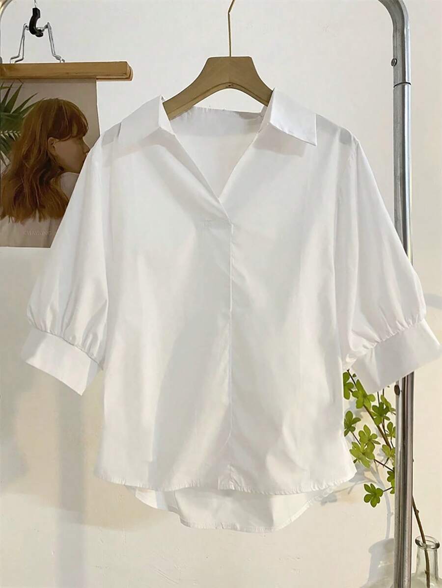 Franclia Camisa blanca minimalista de unicolor y casual para mujer - Blanco - Ver 1