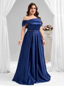 Coutiva 优雅落肩露背荷叶边装饰腰部礼服 - 寶藍色 - 查看 8