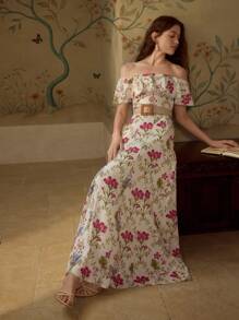 MOTF PREMIUM VESTIDO LARGO SIN CINTURÓN DE MUJER EN MEZCLA DE LINO CON ESTAMPADO FLORAL TODO SOBRE EL HOMBRO - Multicolor - Ver 7