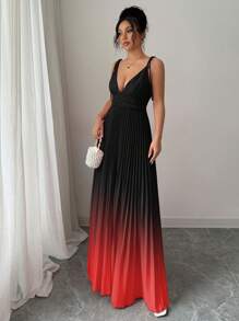 Elenzga Robe élégante et romantique pour femmes avec col en V dégradé, taille froncée et bretelles