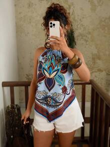 Travachic 大码波西米亚休闲度假春夏热带海滩细肩带露背无袖吊带背心上衣 - 彩色 - 查看 5