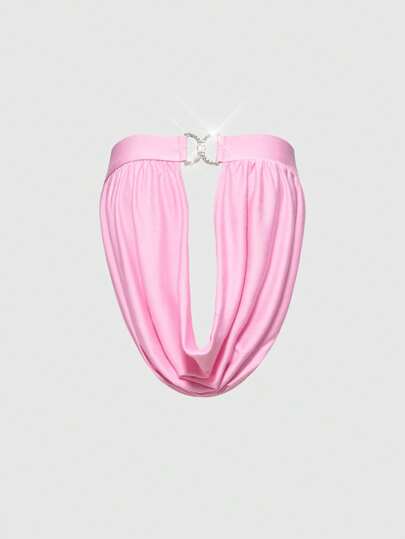 ROMWE Avant Top corto con escote profundo y decoración de rhinestones en color rosa para mujeres, con estilo retro Y2K