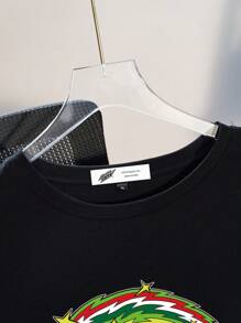 Mountain Dew X SHEIN Plus Size Women Summer Casual Cool Roller Skate Printed Loose Drop Shoulder Short Sleeve Black T-Shirt - Black - View 7