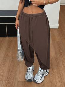 Coolane Women's & Men's Summer Streetwear Casual Sport Hip-Hop Vintage Comfortable Multi-Pleat Crotch Pants - Brown - View 6