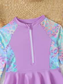 2件套女婴时尚可爱豹纹泳衣套装 - 紫丁香色 - 查看 5