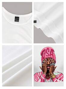 Slaydiva 嘻哈粉红说唱歌手男人头像图案，Y2K 复古风格，女式休闲简约圆领修身背心，适合夏季街头服饰图案短款上衣，女式短款上衣，白色短款上衣，女式图案短款上衣，返校季 - 白色 - 查看 3