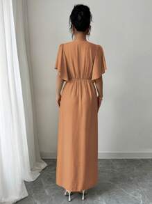 Elenzga Abito midi elegante da donna con scollo a V e vita in vita, maniche a campana, decorato con bottoni, ideale per casual, tè pomeridiano, feste, vacanze e pendolarismo, primavera/estate