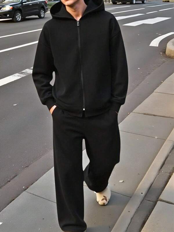 2 Stücke Teenager Jungen Schwarz Oversized Pullover und Hose Set, lässige Schuluniform, bequem & modisch, weiches Gewebe geeignet für Alltag, Schule, Ausgehen, Outdoor Sport, Ganzjahresmode