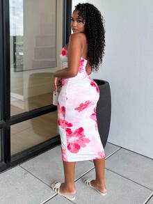 Alexandranx 花卉印花紧身连衣裙，适合节日穿着，优雅的夏威夷约会之夜露背夏季连衣裙，女士夏季连衣裙 - 彩色 - 查看 3