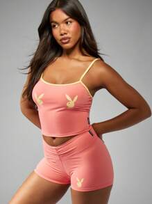 Missguided x Playboy Hasen Logo Co Ord Sportset Zweiteiler Shorts Ärmelloses Top Loungewear Streetwear Strandmode Sommer Aktivkleidung Festival Outfit