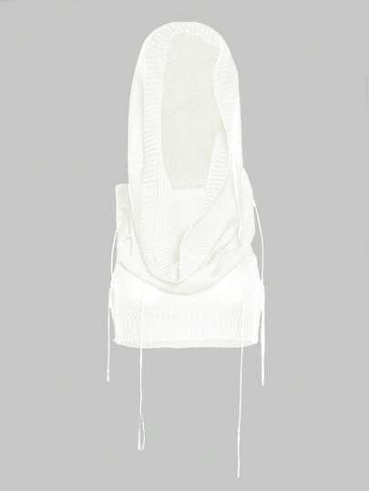 Grunge Punk Plus Size Y2K Style Hollow-Out Knitted Lightweight Hoodie