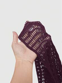 ROMWE Kawaii Millennium Y2K Aesthetic Casual Hooded Knitted Sweater - Purple - View 5