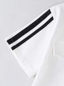 SHEIN Tween Girls Summer Stripe Short Sleeve Single-Breasted Casual Denim Dress - White - View 6