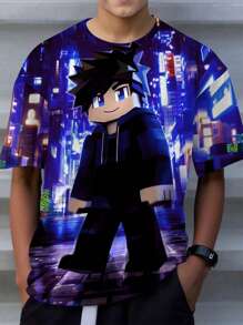 Camiseta de cuello redondo de manga corta minimalista informal para niño preadolescente, adecuada para el verano