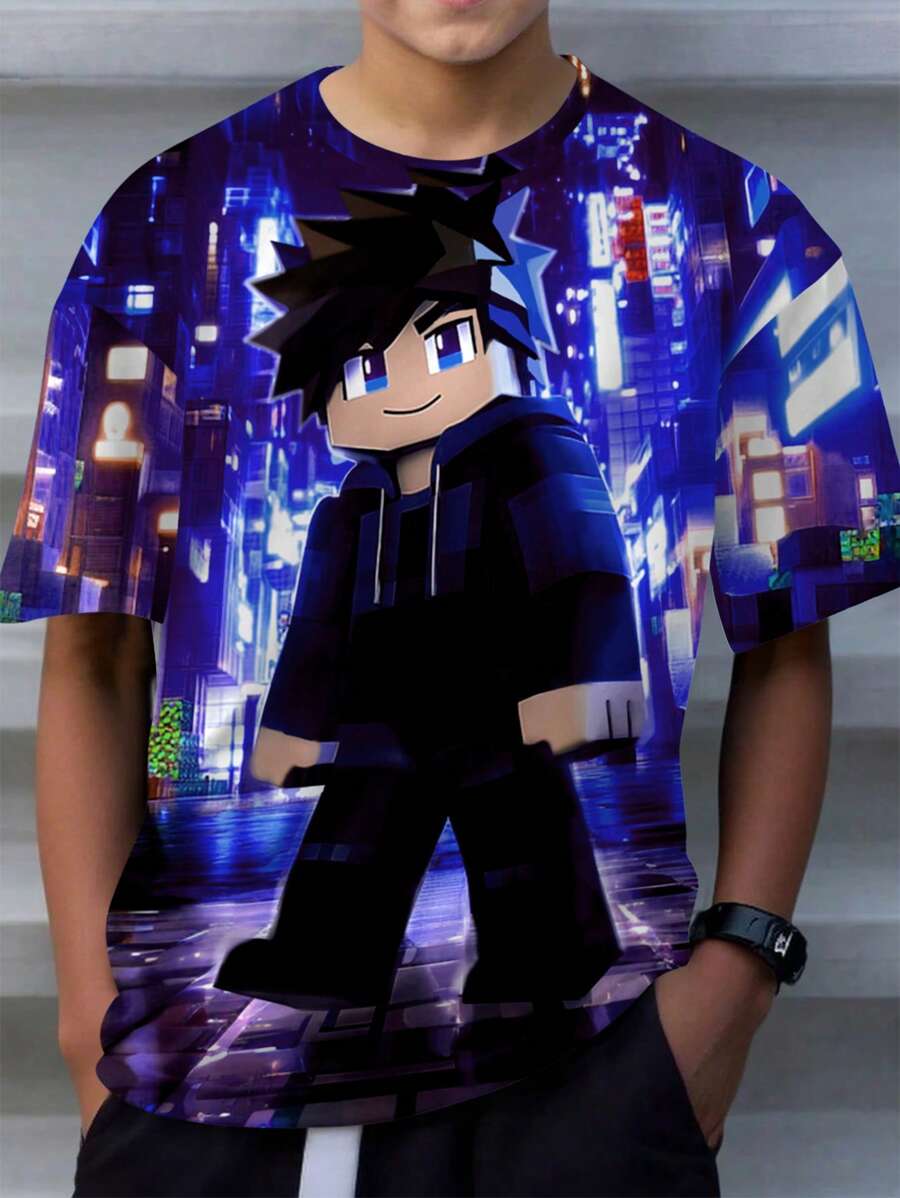 Camiseta de cuello redondo de manga corta minimalista informal para niño preadolescente, adecuada para el verano