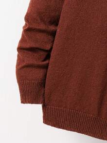 SHEIN Tween Boy Solid Color Turtleneck Pullover Sweater,Back-To-School Casual School Shades Of Brown,Autumn Winter Versatile Outdoor Gathering Knitwear - Brown - View 5