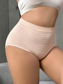 SHEIN 5件装女士加大码舒适弹力高腰条纹无缝全覆盖内裤 - 彩色 - 查看 4