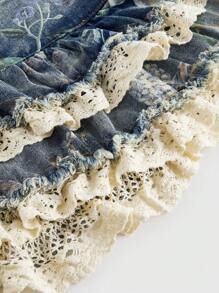 ROMWE Fairycore 女式大码复古花卉印花及膝长裙 - 藍色 - 查看 4