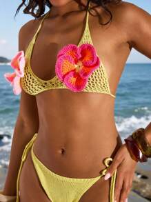 Opulessa 女士度假海滩3D花卉装饰罩衫 - 黃色 - 查看 3