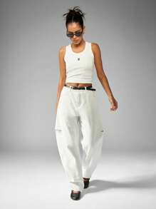 MISSGUIDED High Waisted Wide Leg Barrel Cut Ripped Jeans Distressed Loose Fit Denim Pants Fall Winter Casual Streetwear Fashion - White - View 5