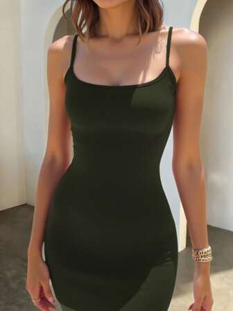 INAWLY Women's Solid Color Camisole Dress, Minimalist & Fashionable For Casual Daily Wear
