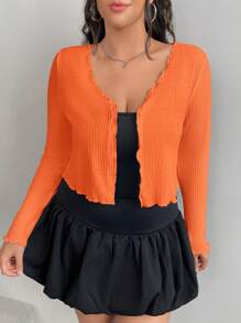 SHEIN EZwear Plus Size Women's Orange Cardigan Tops, Suitable For Summer Holiday & Music Festival