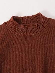 SHEIN Tween Boy Solid Color Turtleneck Pullover Sweater,Back-To-School Casual School Shades Of Brown,Autumn Winter Versatile Outdoor Gathering Knitwear - Brown - View 4