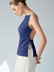 Aveloria Modichic Top elegante e chic per pendolarismo, sexy, con spalline sottili, design a sciarpa, grande apertura sulla schiena con design legante per donne