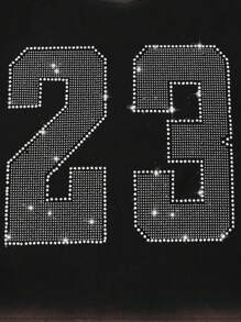 ROMWE MEN Men's Street Life Glitter Diamond Trim Spray Printed Short Sleeve T-Shirt, Loose Cropped Style - Black - View 2