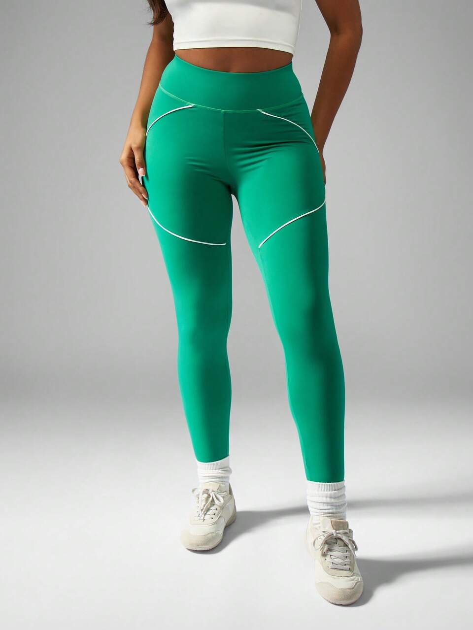 MISSGUIDED Power Performance High Rise Active Leggings With Contrast Piping Workout Bottoms Moisture Control Running Exercise Gym Yoga Pants