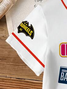 Batwheels X SHEIN 男童休闲卡通字母图案短袖T恤，夏季