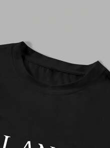 Manfinity Homme Áo thun nam cổ tròn tay ngắn in chữ, thích hợp mặc thường ngày vào mùa hè - màu đen - Xem 4