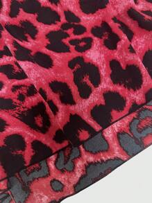Sweetra Plus Size Women Leopard Print Drawstring Waist Short Dress - Red - View 7