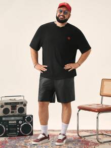 EASEVO Plus Size Men's Loose Fit Red Lip Print Short Sleeve T-Shirt - Black - View 7