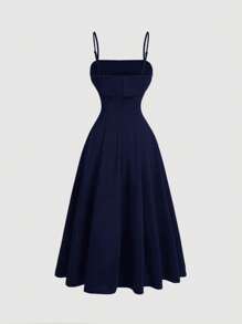 Girlism 少女针织/圣诞节/派对/节日/仿珍珠串珠吊带背心裙，返校裙，返校装，秋季连衣裙，连衣裙 - 藏蓝色 - 查看 2